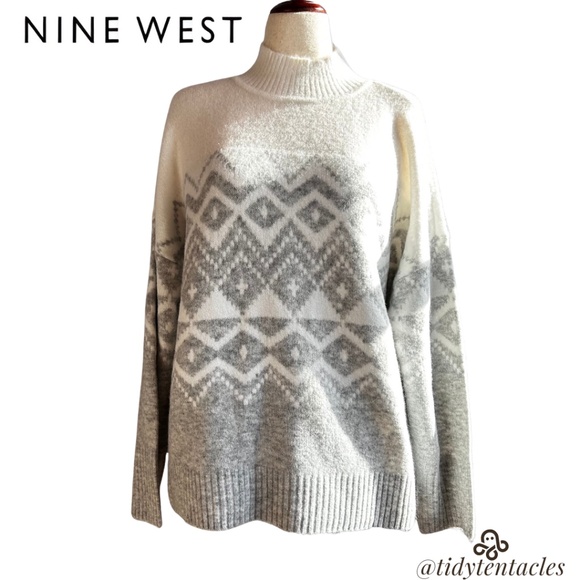 Nine West White/Grey Patterned Soft Sweater Size Women's 1X - Picture 4 of 5